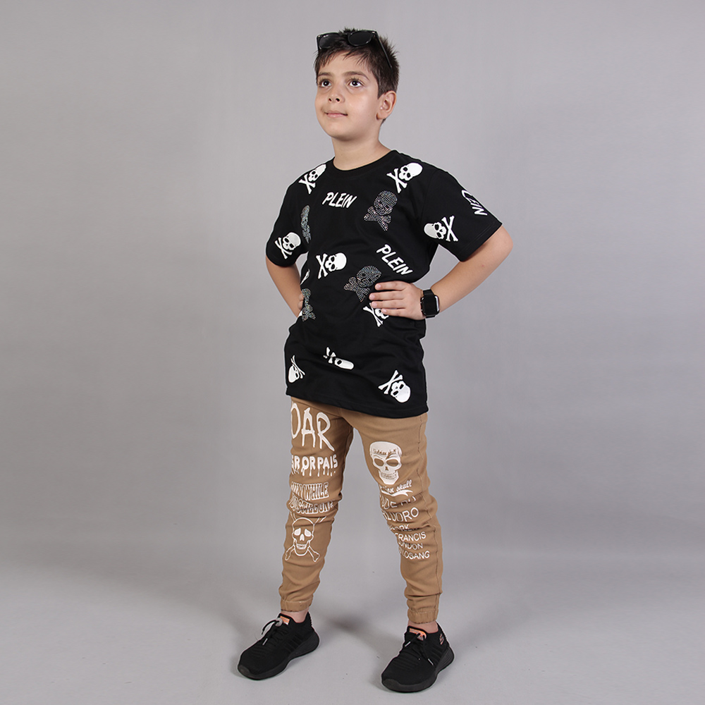 شلوار اسلش پسرانه طرح اسکلت خاکی